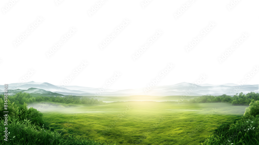 Aufkleber a vast, open field with a mountain range in the background. the sky is clear and the sun is shining 