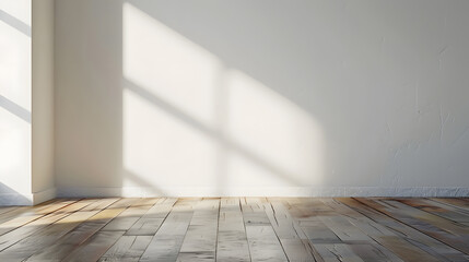 white mortar wall and wood floor in the room : Generative AI
