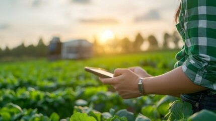 Farmer Using Tablet to Monitor Crops in Field