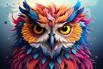 Fototapeta premium Owl flat design front view wideeyed gaze theme water color Complementary Color Scheme