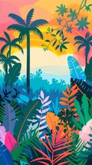 jungle field flat illustration.