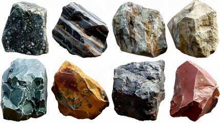 Isolated Rough Weight Rocks Shapes on Transparent Background,
Stones and soft shadow on a white background
