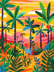 jungle field flat illustration.