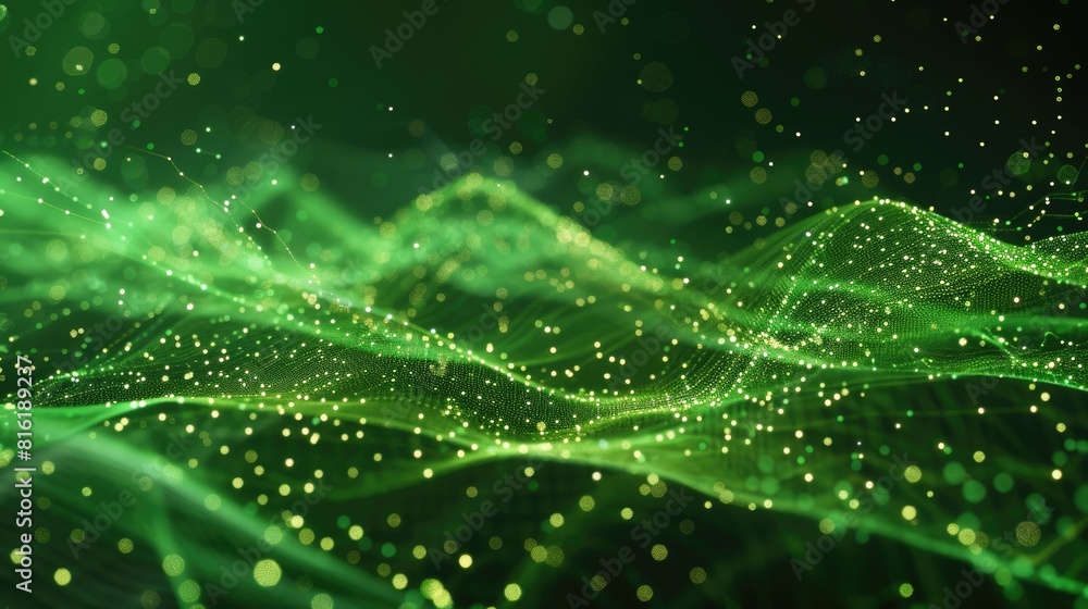Poster modern green background. abstract three-dimensional concept of big data and technology