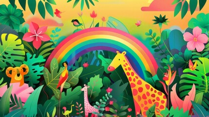 jungle field flat illustration.