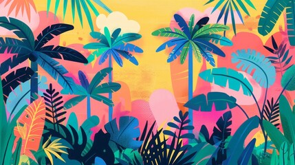 jungle field flat illustration.