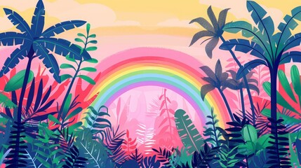 jungle field flat illustration.