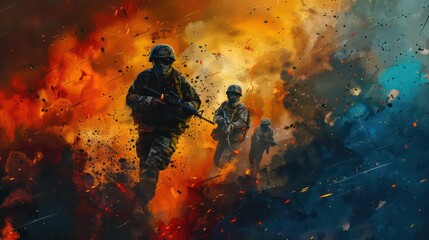 Abstract military art depicting resilience in dynamic colors