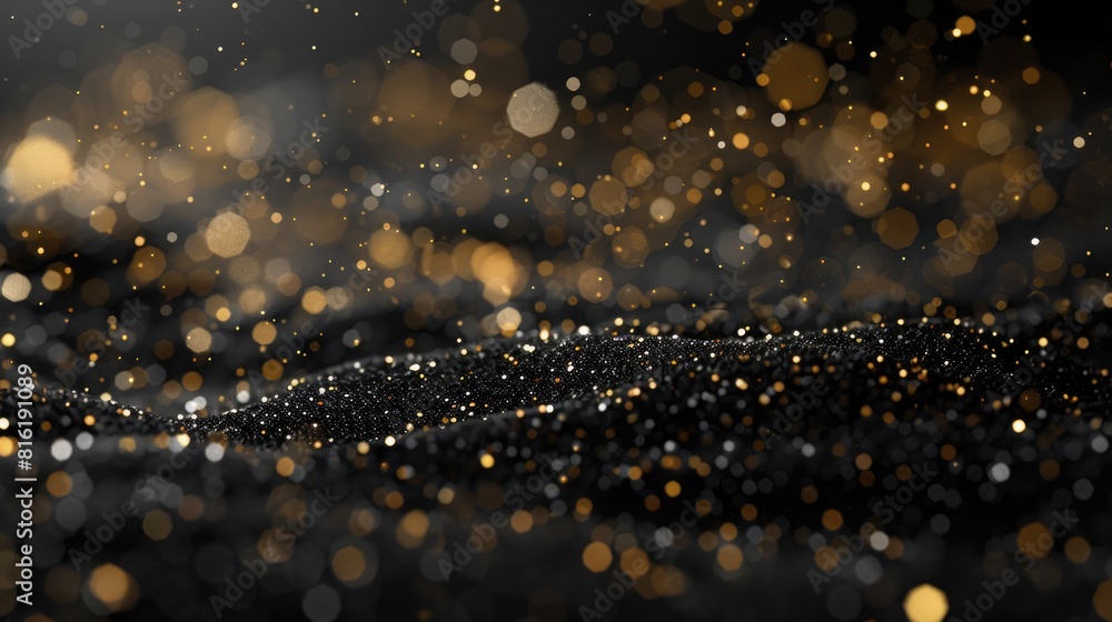 Poster holiday black. luxurious three-dimensional abstraction with gold bokeh in stunning sparkling