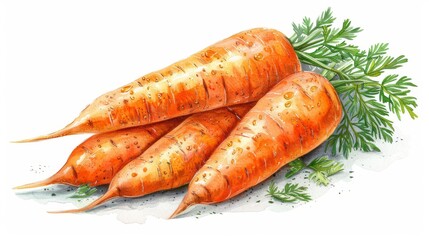 On a white background, fresh organic carrots with green tops