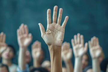 Hand Up. Business Concept with Raised Hand of a Person