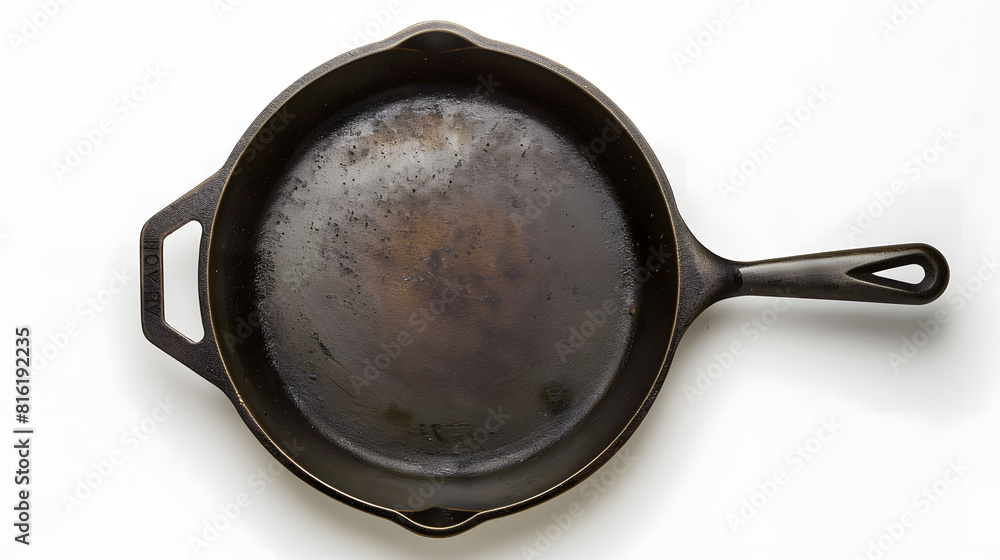Aufkleber Empty cast iron grill frying pan isolated on white background with clipping path Top view : Generative AI