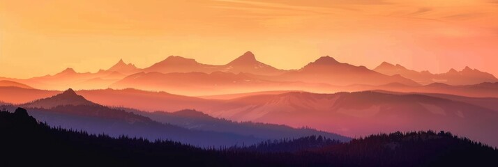 Obraz premium Mountains Sunset. Backlit Oregon Mountains Landscape at Dusk in Crater Lake National Park