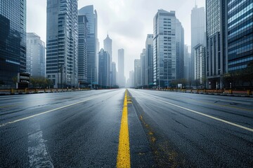 Fototapeta premium City Road. Empty City Street with Modern Skyscrapers in Urban Landscape