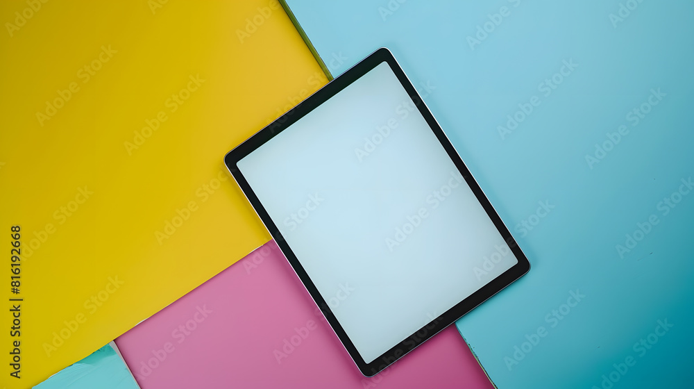Aufkleber Tablet with blank screen Flat lay with copy space : Generative AI