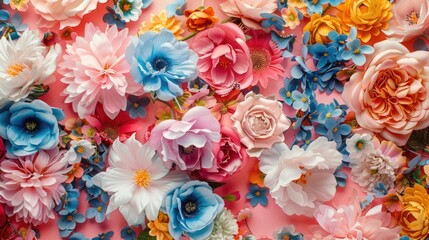 Pink Background Floral. High-Coloured Artificial Flowers in Bright and Bold Blossom Display