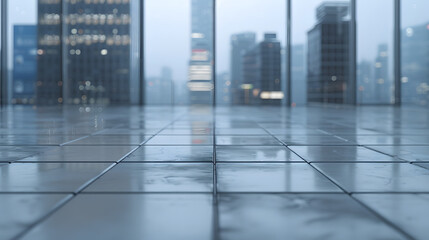 Fototapeta premium Empty square floor and city skyline with building background : Generative AI