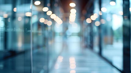 Beautiful blurred background of a light modern office interior with panoramic windows and beautiful lighting : Generative AI