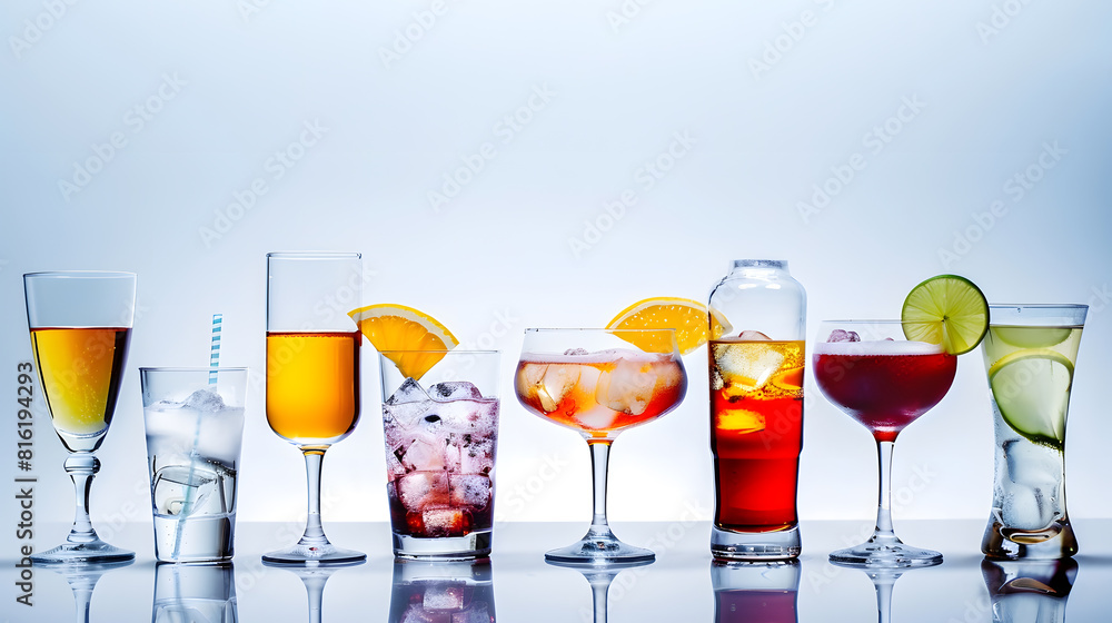 Aufkleber collection of empty glasses for alcohol and soft drinks : generative ai