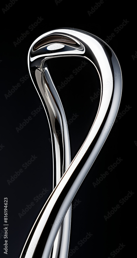 Fototapete y2k chrome curved line shape isolated. futuristic metallic curve element background
