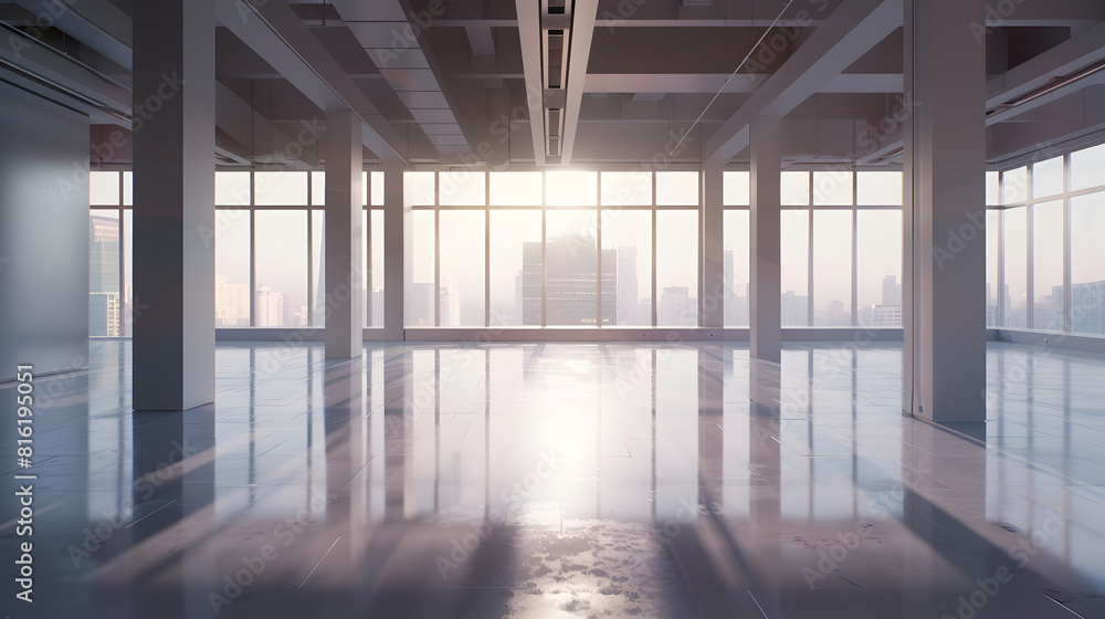 Poster modern building and empty floor with skyline : generative ai