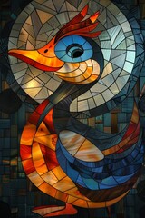 A colorful duck with a smile on its face is the main focus of this image