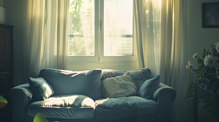 interior of living room with sofa and window : Generative AI