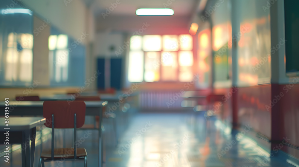 Poster on the blurred background of the empty classroom : generative ai