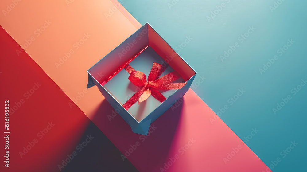 Poster open gift box on color background top view mock up for design : generative ai