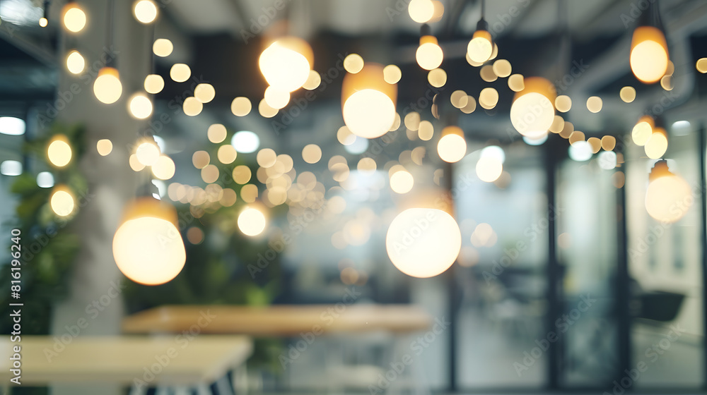 Poster Blurred empty open space office Abstract light bokeh at office interior background for design : Generative AI