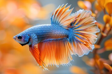 Fototapeta premium Siamese Fighting Fish (Betta splendens) in aggressive postures, capturing dynamic movement. 