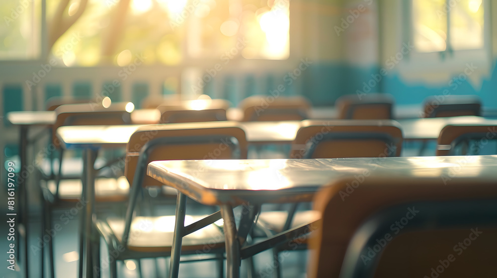 Aufkleber On the blurred background of the empty classroom : Generative AI