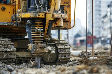 boring holes in ground by drilling rig machine: foundation,drilling,boring,pole,pile,pillar,hole,earth,ground,drilling rig, isolated on a white backgound
