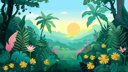 cartoon jungle field flat illustration.