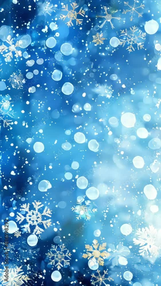 Poster video of background with snowflakes and a white snowflake in the middle. the snowflakes are scattere