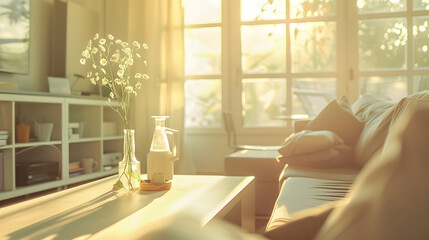 Living room of modern sunlit apartment : Generative AI