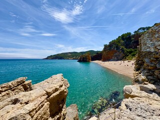 l'Illa Roja, beautiful bay with rocks and beach on the Costa Brava, Mediterranean Sea, coast,...