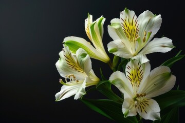 Flowers on Black. Alstroemeria Flowers on Black Background, Isolated Beauty in Black and White