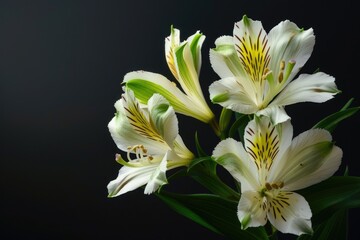 Obraz premium Flowers on Black. Alstroemeria Flowers on Black Background, Isolated Beauty in Black and White