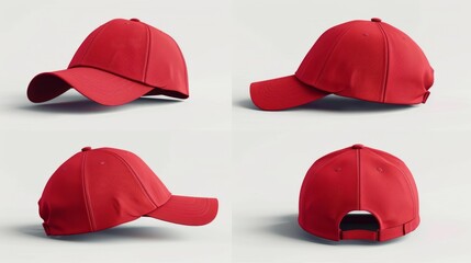 red baseball cap in four different angle views.