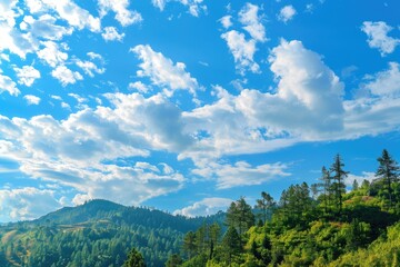 Blue Sky Hills. Beautiful Mountain Landscape with Forest and Calm Atmosphere