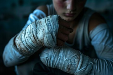 Determined Teenager Wrapping Hands with Boxing Wraps in Close-up