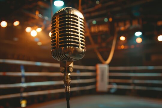 Vintage Microphone Over Boxing Ring Evoking Classic Fight Announcements
