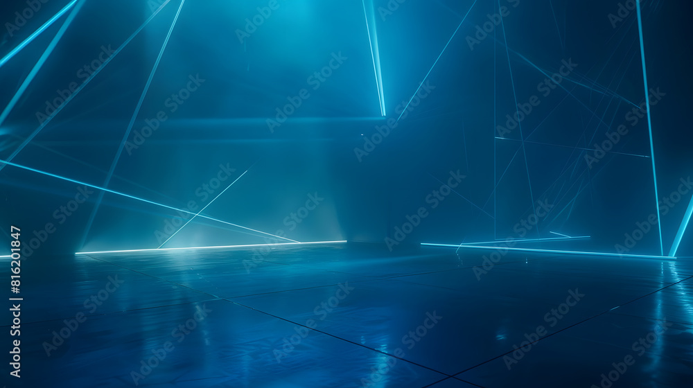 Poster dark background with lines and spotlights neon light night view abstract blue background : generativ