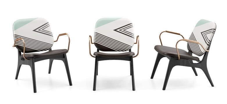 3d render armchair isolated on white background .different angles view