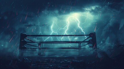 Intense Boxing Match Announcement Banner with Dramatic Stormy Sky and Lightning