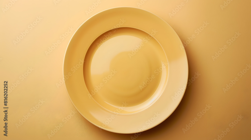 Aufkleber Top view of isolated of colored background empty round beige plate for food Empty dish with space for your design : Generative AI