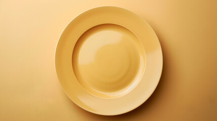Top view of isolated of colored background empty round beige plate for food Empty dish with space for your design : Generative AI