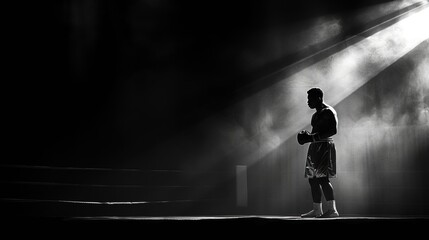 Poignant Moment of a Boxer Reflecting on Defeat in a Spotlighted Ring