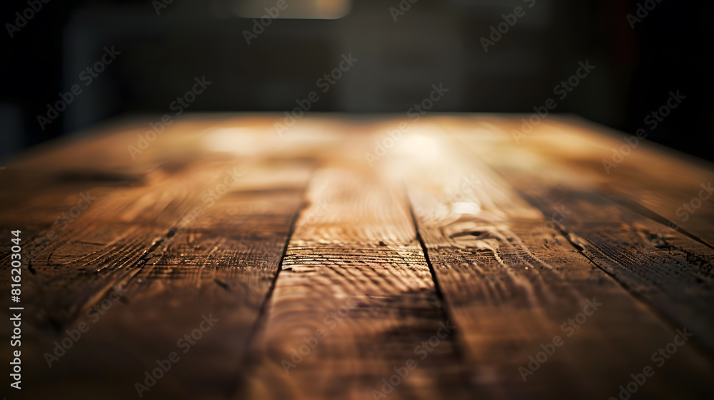 Poster wooden table with dark blurred background : generative ai